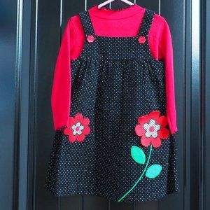 Bonnie Jean - (2Piece) Black Corduroy & White Polka Dots - Girls 4T
